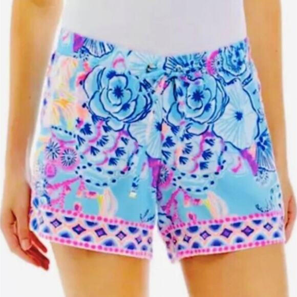 Lilly Pulitzer 5" Katia Bali Blue Once Upon A Tide Drawstring Shorts - Picture 8 of 11
